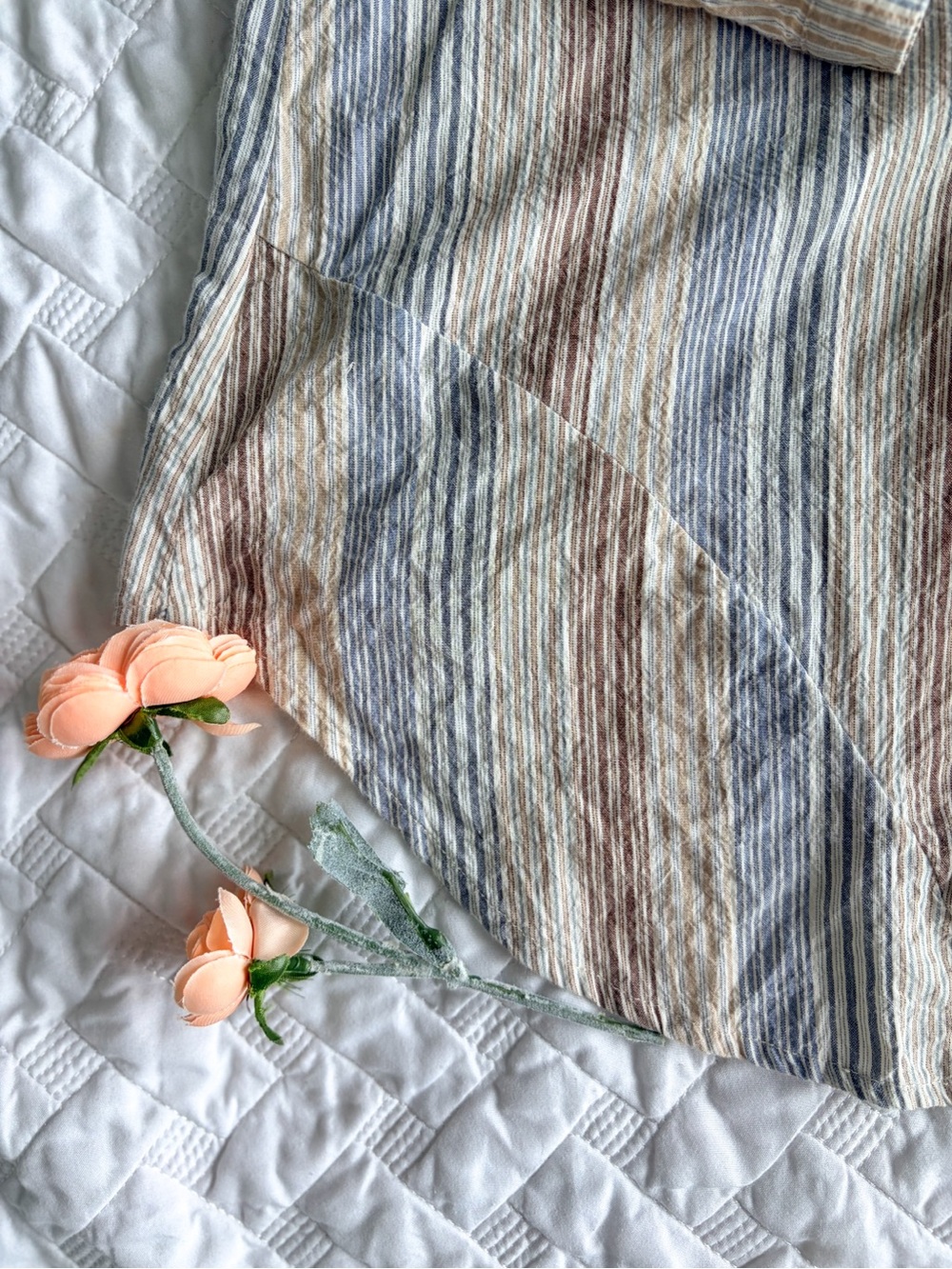 Soft Surroundings Crinkle Cotton Floral Striped Button Front Tunic Top M - Picture 7 of 12